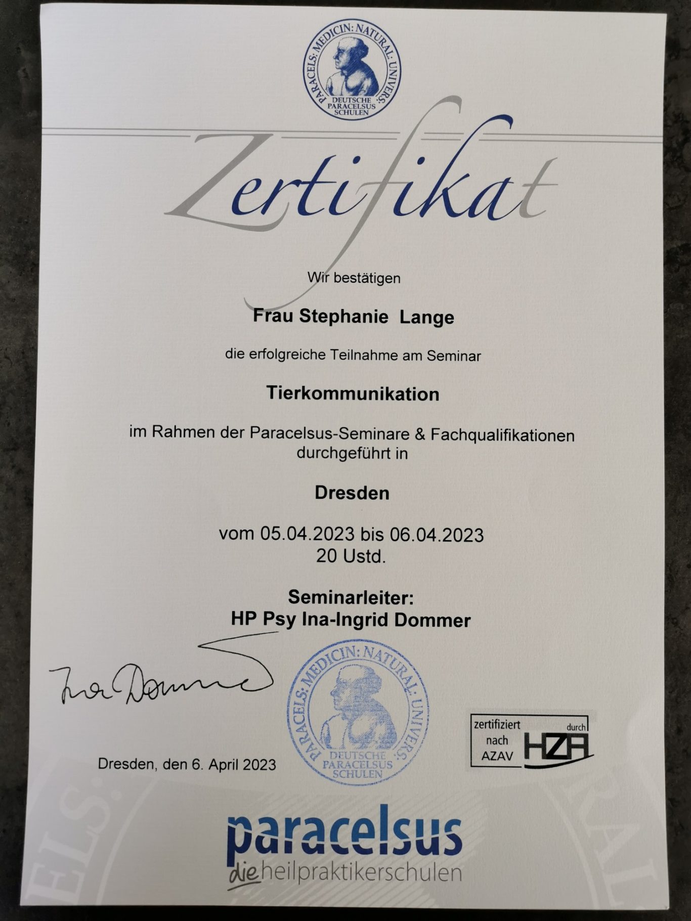 Zertifikat Tierkommunikation Zertifikat Tierkommunikation